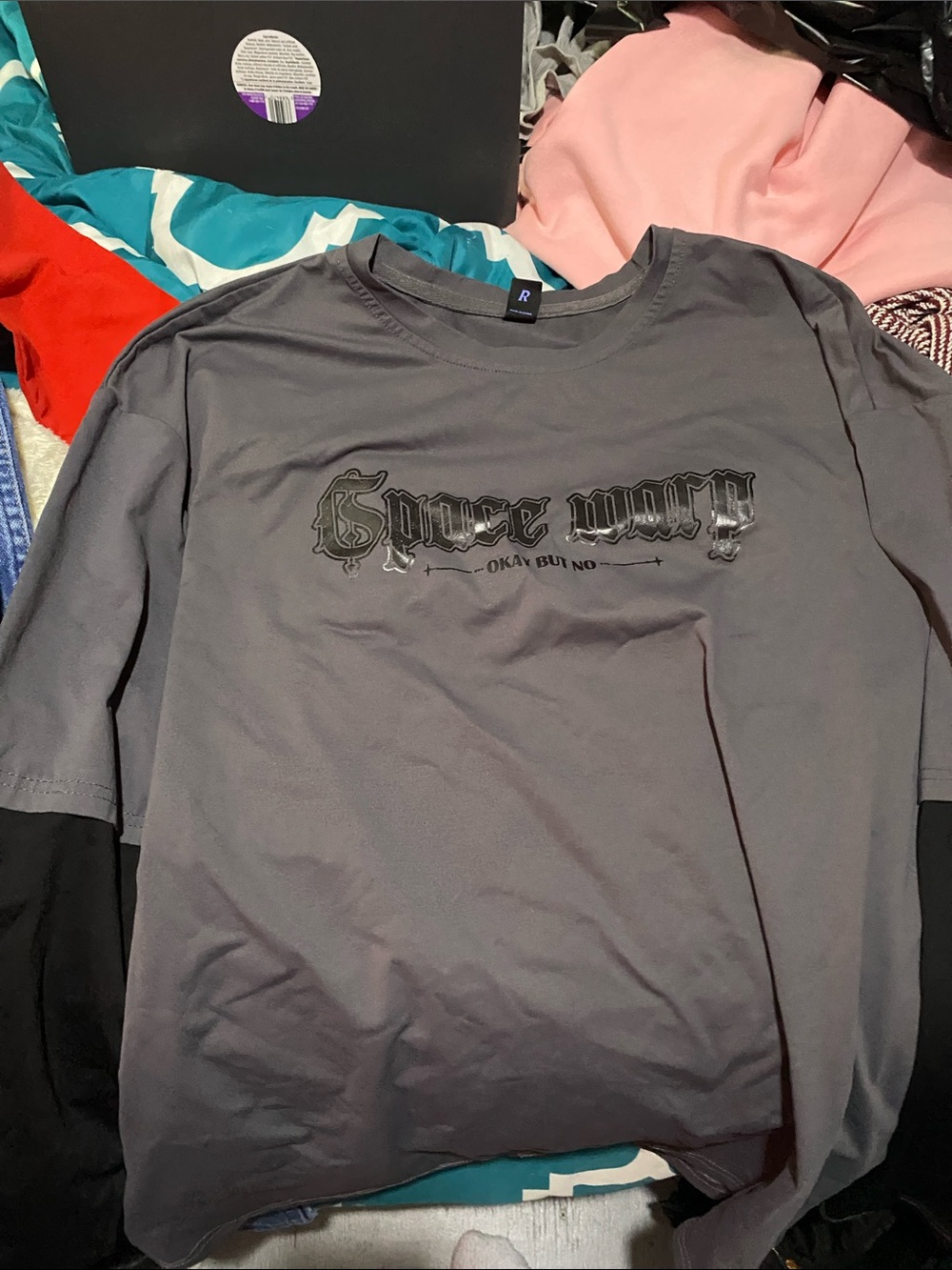 Space Warp Gray Graphic Long-Sleeve Tee